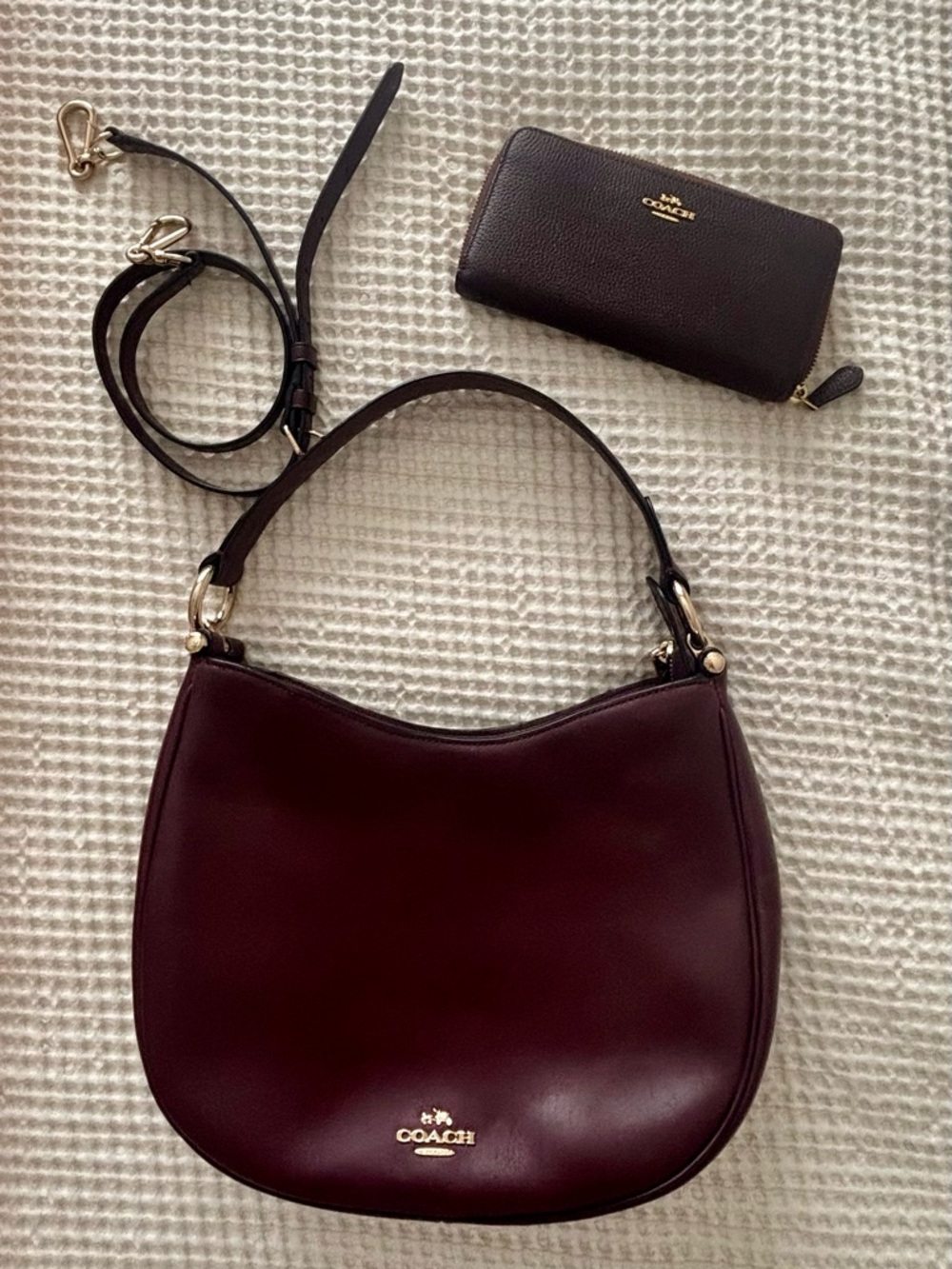 Coach Oxblood Leather Shoulder Bag with Matching Wallet